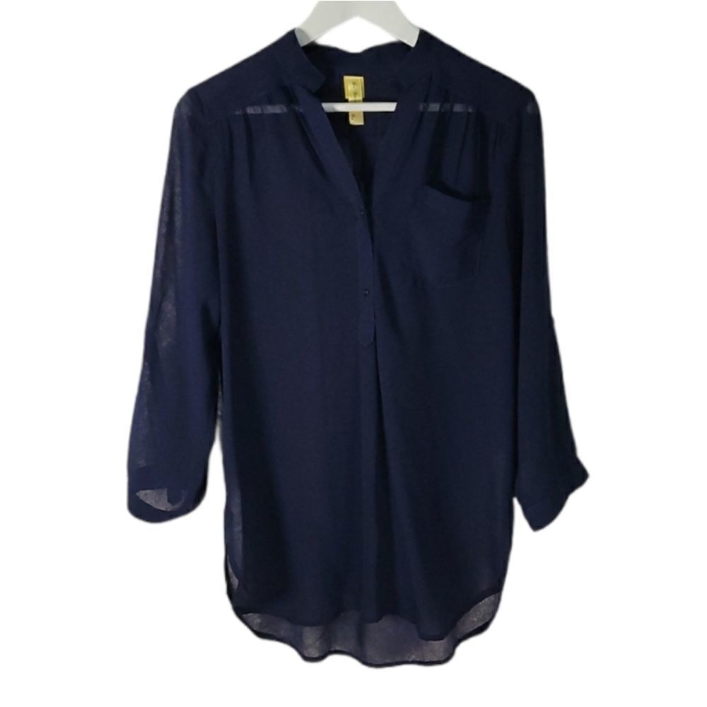 Bee stitched navy long sleeve blouse